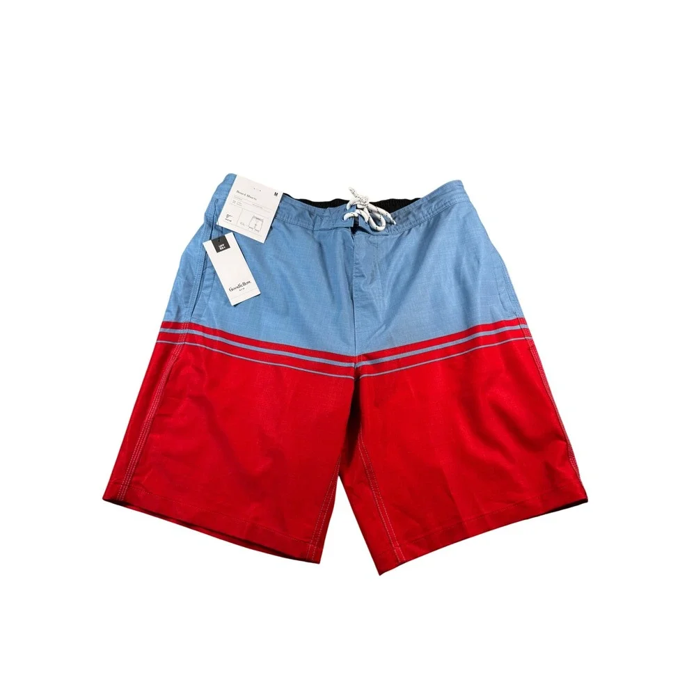 Mens Medium Goodfellow & Co Mens Blue Red‎ Colorblock 9 Inch Inseam Board Shorts